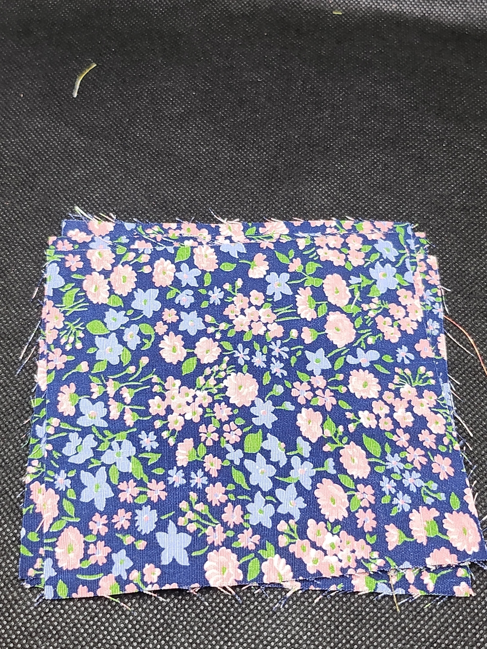 Floral Cotton Fabric Square - Navy with Pink & Light Blue Flowers